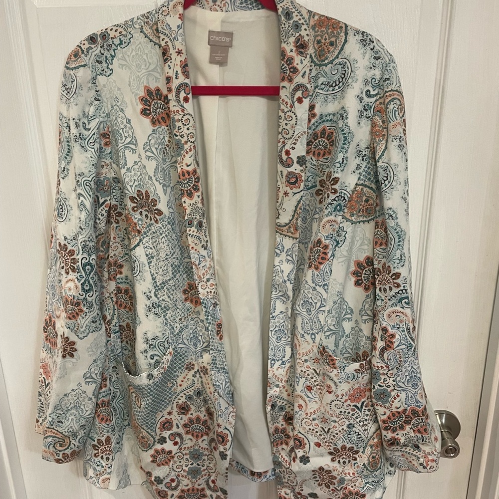 Chico’s Open-Front Blazer Lined Jacket.  Chico’s Size 2 (Size 12-14).